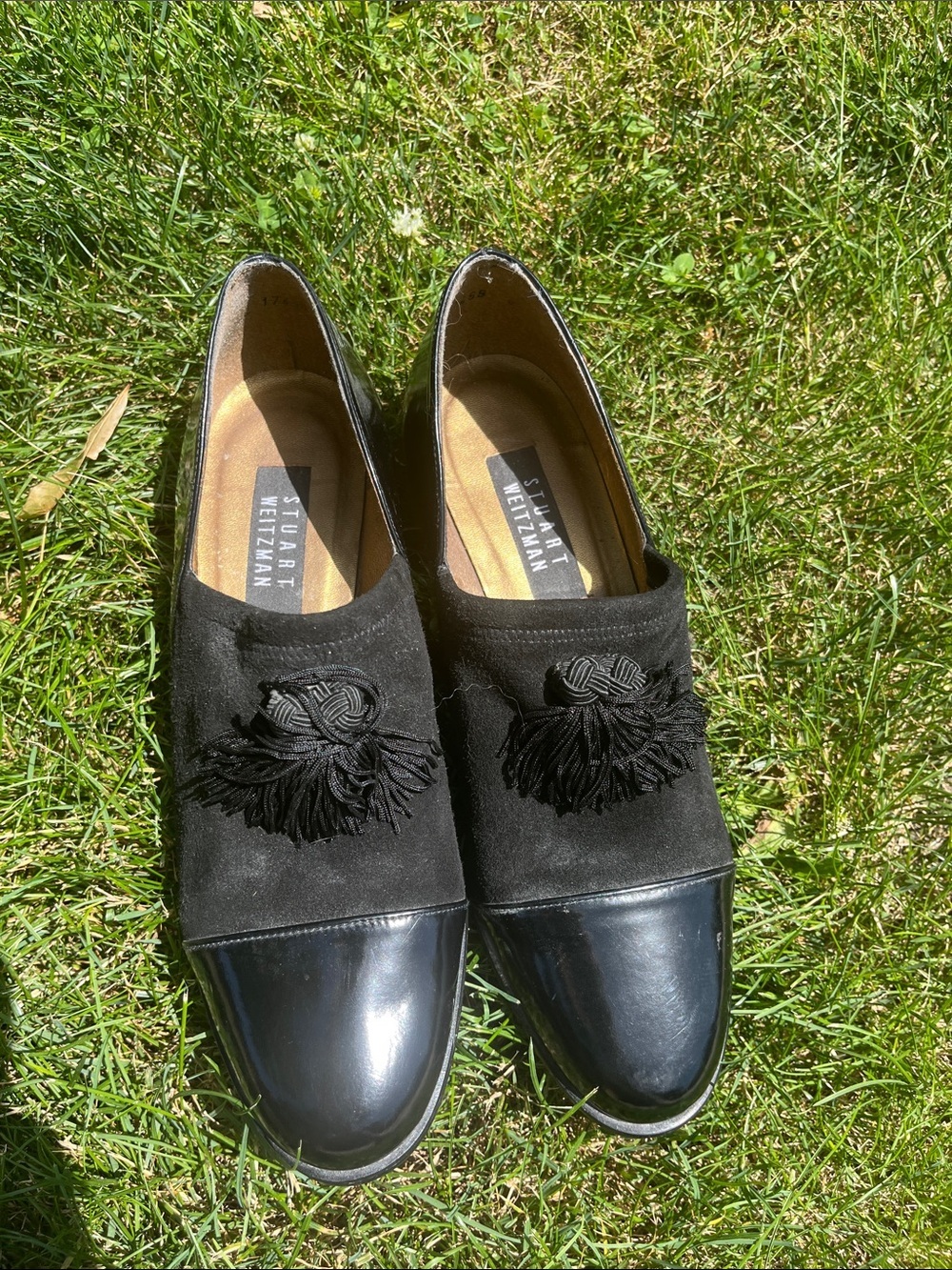 Stuart Weitzman Black Leather & Suede Tassel Slip-On Loafers 8 M
